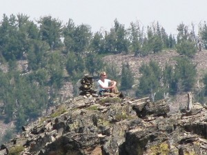 Carol Lovegren Miller on an unnamed 8500 foot nob near High Lake Pass in the Strawberry Wilderness